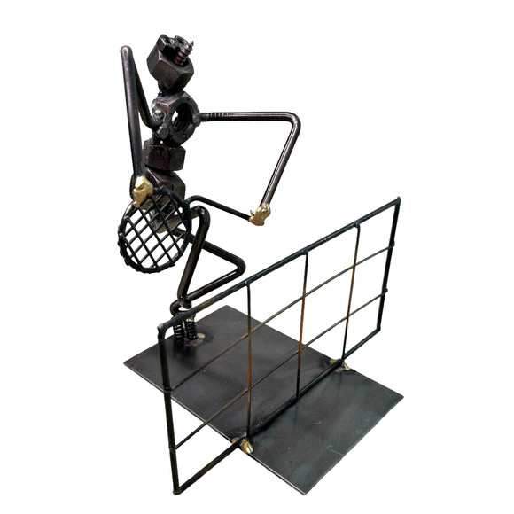 Vintage Metal Sculpture Tennis Player Hand Made Nuts/Bolts Figure Welded - Picture 2 of 8